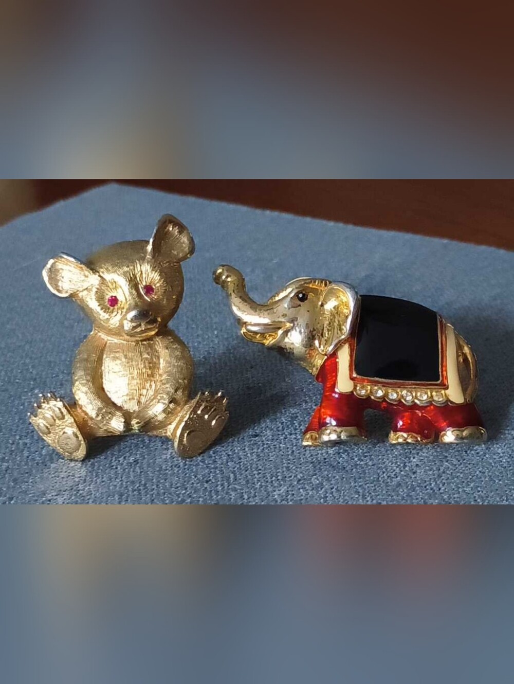 ​VTG Signed NAPIER Animal Brooch Lot • Rhinestone Elephant & Textured Teddy Bear